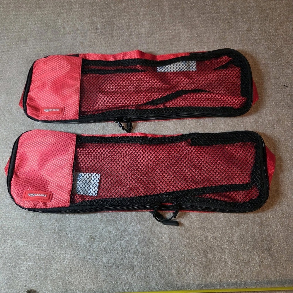 Amazon Basics 2 Piece Slim Packing Cubes Red Travel Luggage Organizers Mesh Top
